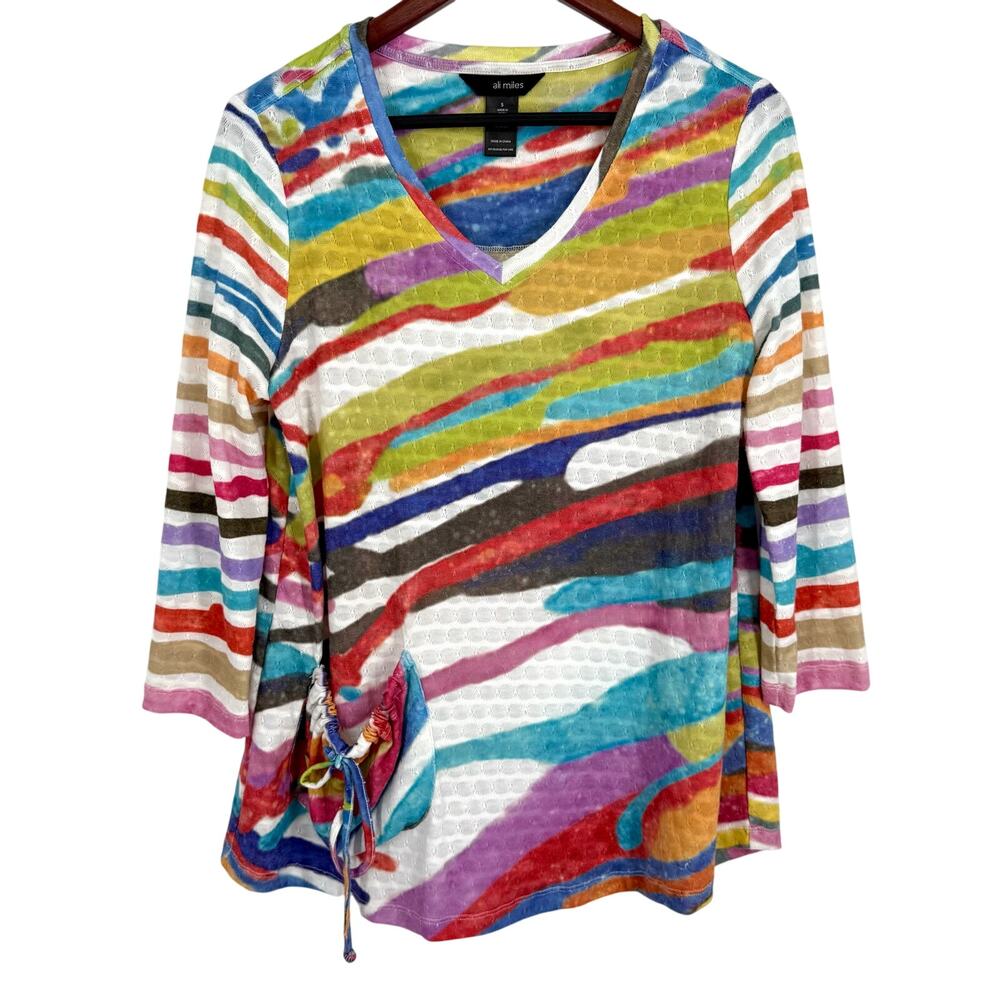 Ali Miles Sz Small Colorful Rainbow Wearable Art to Wear Blouse Shirt Top Artsy